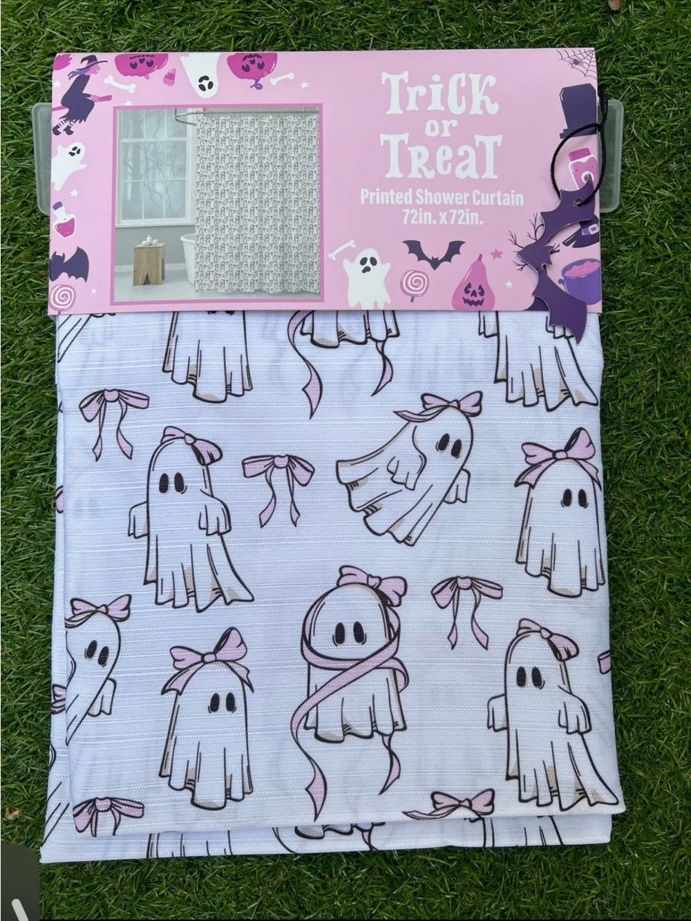Halloween Ghosts & Pink Bows Fabric Shower Curtain